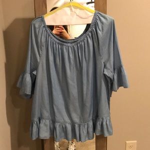 Blue “Crown and Ivy” off the shoulder top.